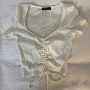 Zara White Ruched Front Top